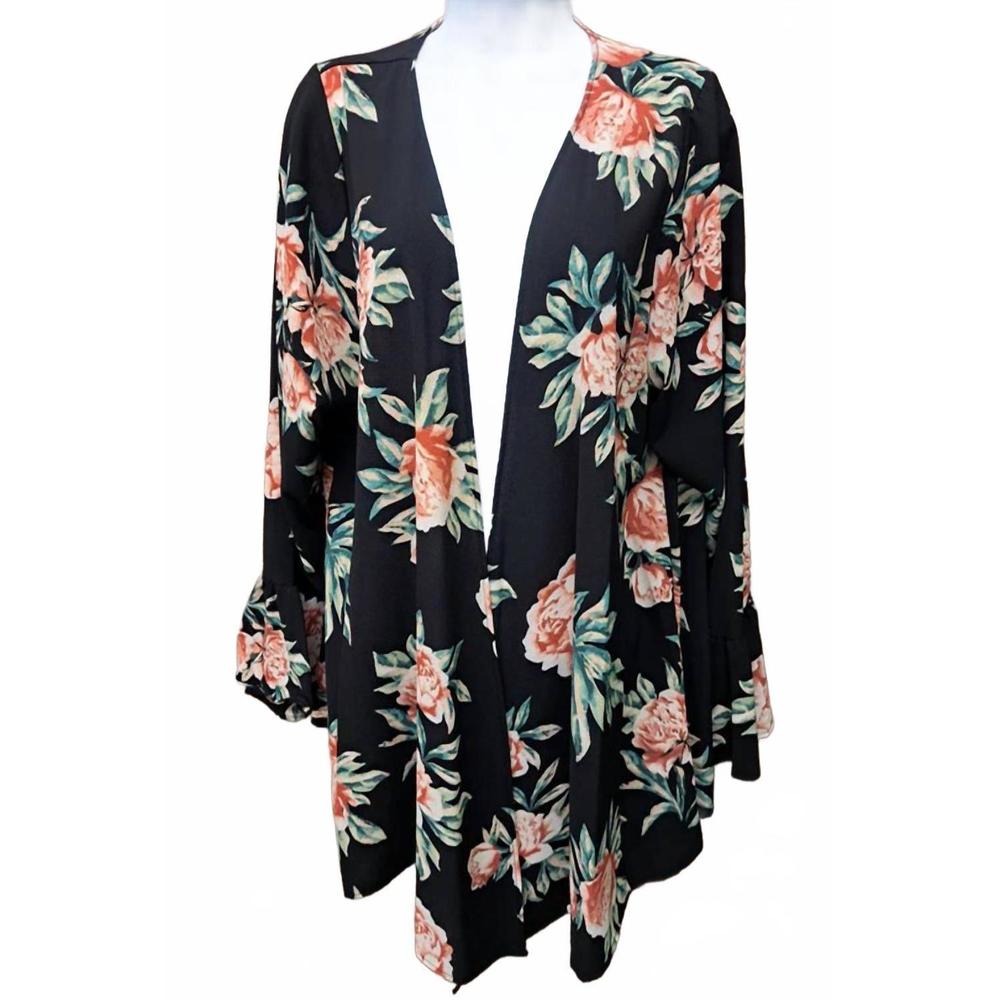 NEW VOLL STYLE women's open floral cardigan in black